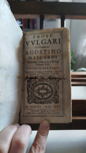 Portada del libro Prose Vulgari di Monsignor Agostino Mascardi Cameriere d'Honore di Papa Urbano vll